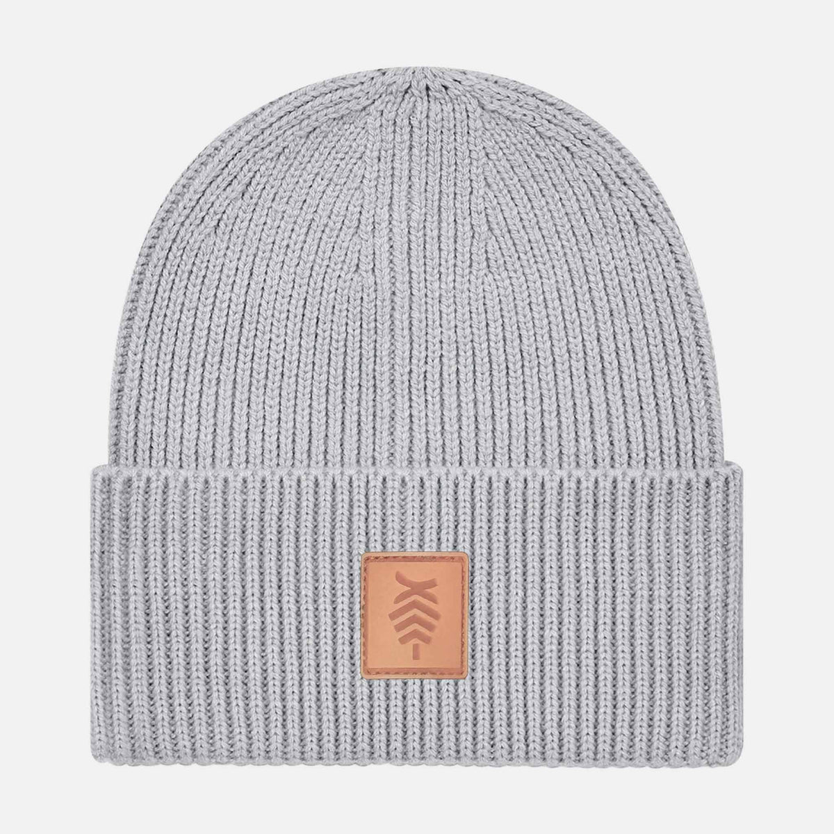 Oversized Cuffed Beanie Leather Patch | Light Grey