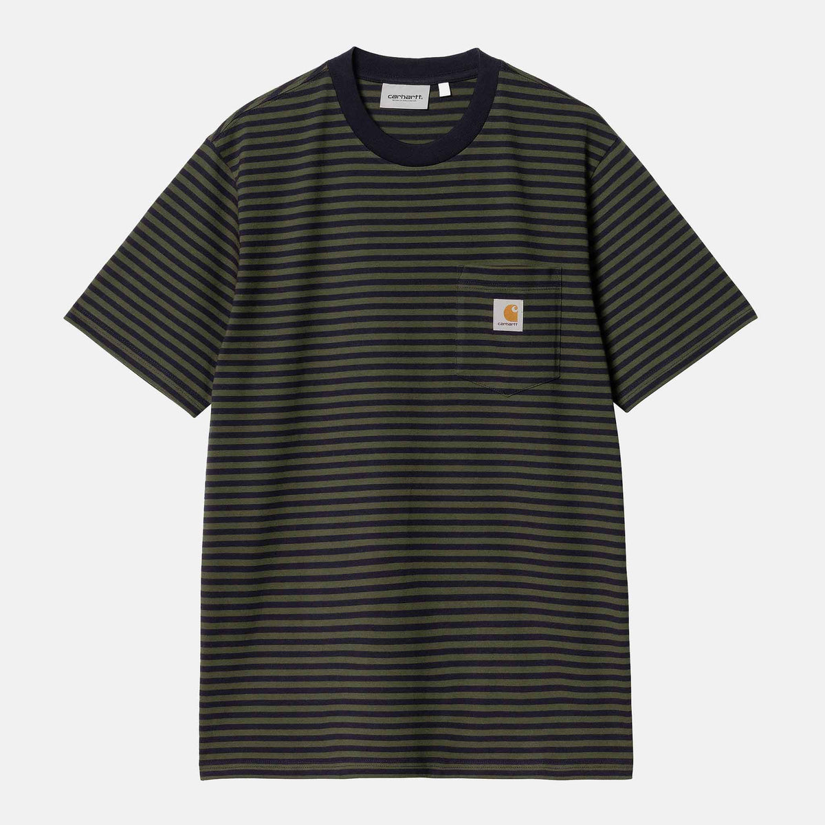 S/S Verner Pocket T-Shirt | Verner Stripe, Dark Navy / Office Green