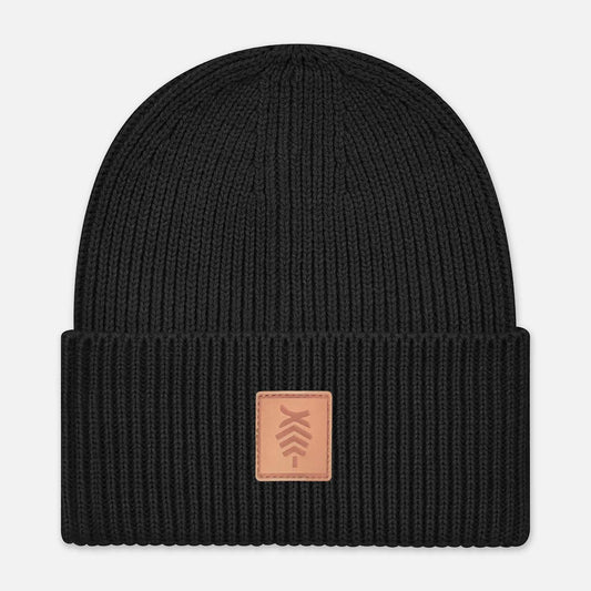 Oversized Cuffed Beanie Leather Patch | Black