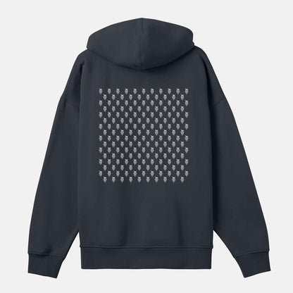 Vitt Logo Mönster Bak Boxy Hood | Svartgrå
