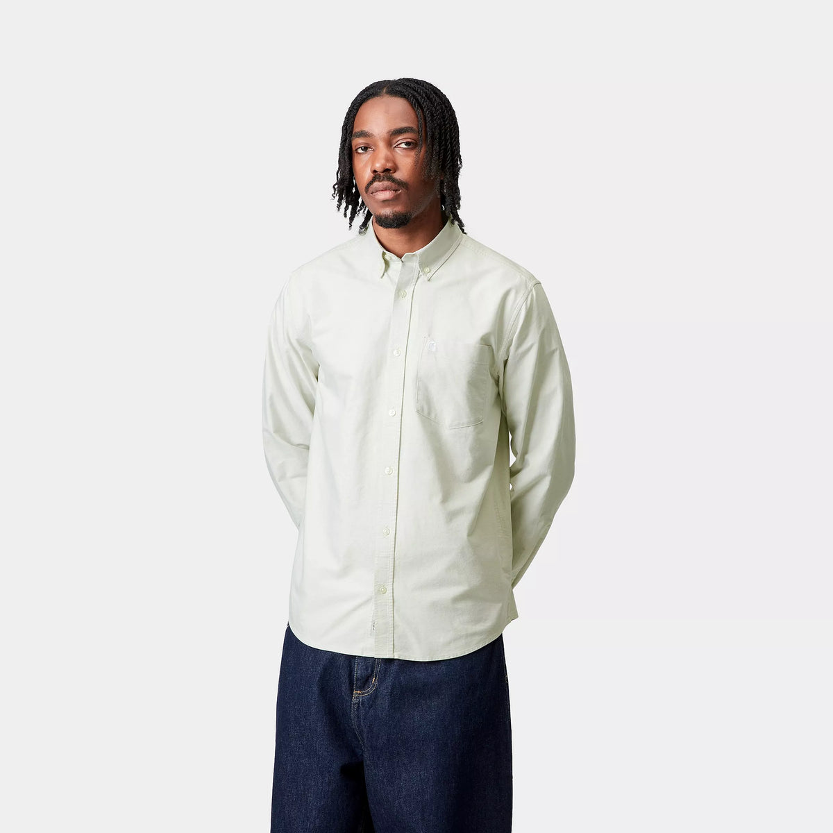 L/S C-Logo Shirt | Pale Olive / White